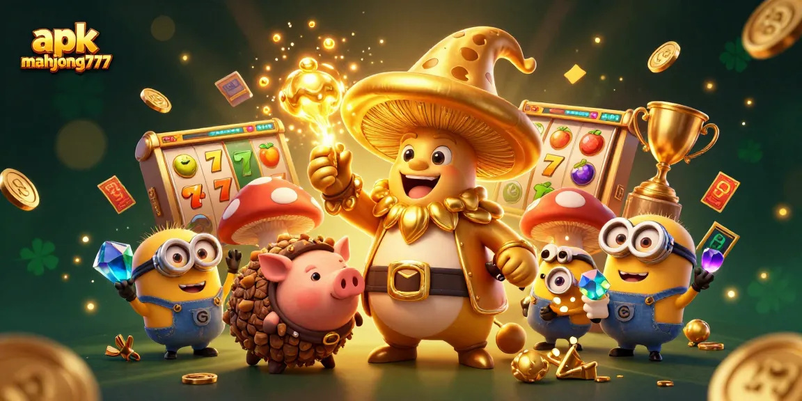 Engage with apk mahjong777 slot magic, featuring vibrant golden characters and spinning reels for thrilling gameplay.
