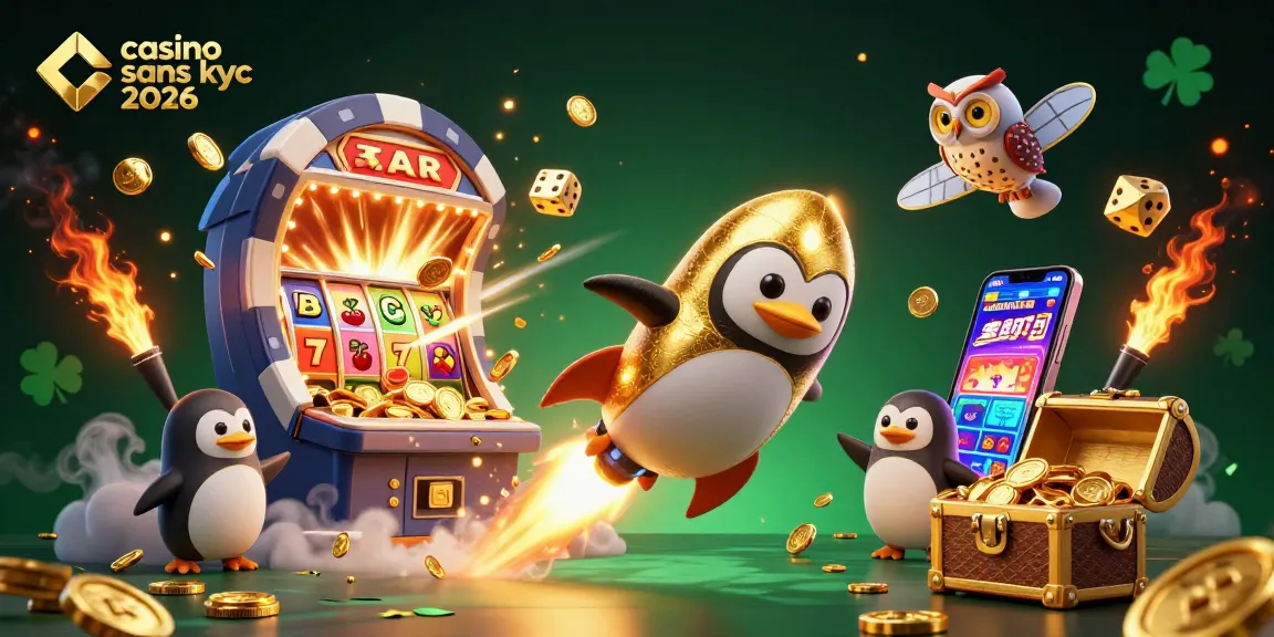 Visuel dynamique illustrant le casino sans KYC 2026, avec des éléments de jeu captivants.
