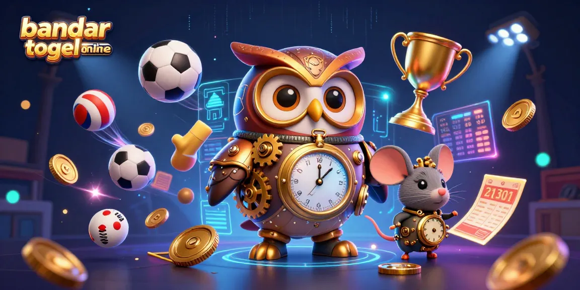 Experience the excitement of bandar togel online with a whimsical steampunk owl and a clockwork mouse in a dynamic casino scene.