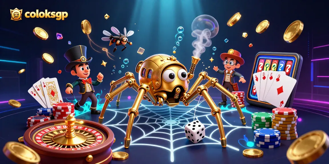 Engage with coloksgp by exploring a lively 3D illustration of steampunk gaming elements.