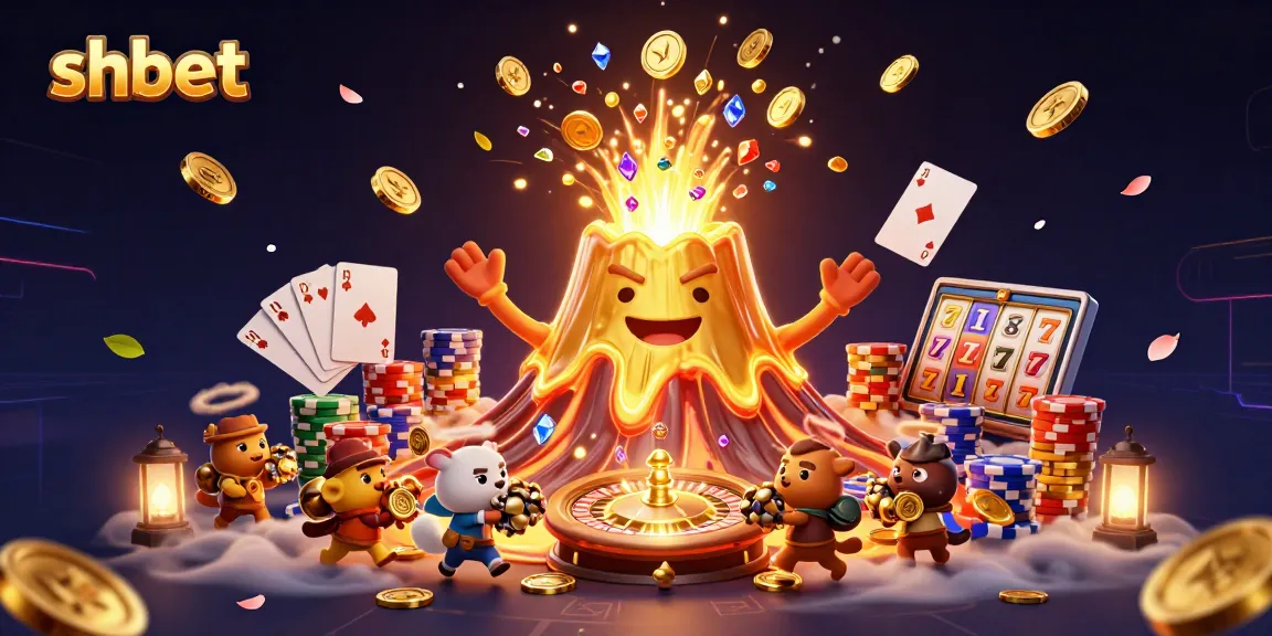 Experience thrilling wins at shbet with a vibrant scene of a jubilant golden volcano erupting treasures.