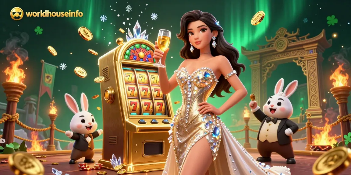 Experience big wins with worldhouseinfo in a glamorous casino scene featuring a jackpot slot machine and dynamic elements.