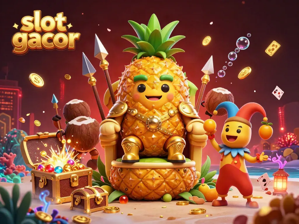Experience the thrill of slot gacor with a vibrant 3D cartoon scene showcasing excitement and treasure.