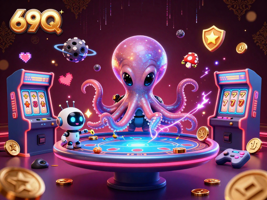 O jogo no 69Q: alienígena polvo e robô animado de cassino no espaço.
