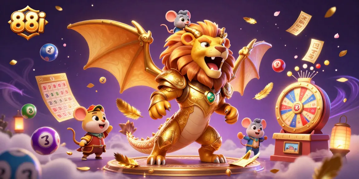 88i players experience triumphant wins with exciting lottery elements in a vibrant casino illustration