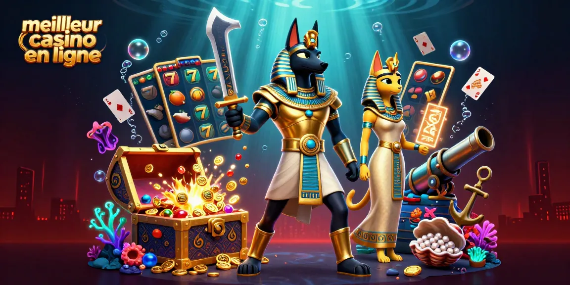 Découvrez le meilleur casino en ligne avec Anubis et Bastet dans une scène dynamique remplie de jeux.