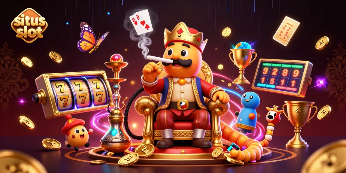 Engage with situs slot excitement through a vibrant illustration filled with dynamic casino elements.