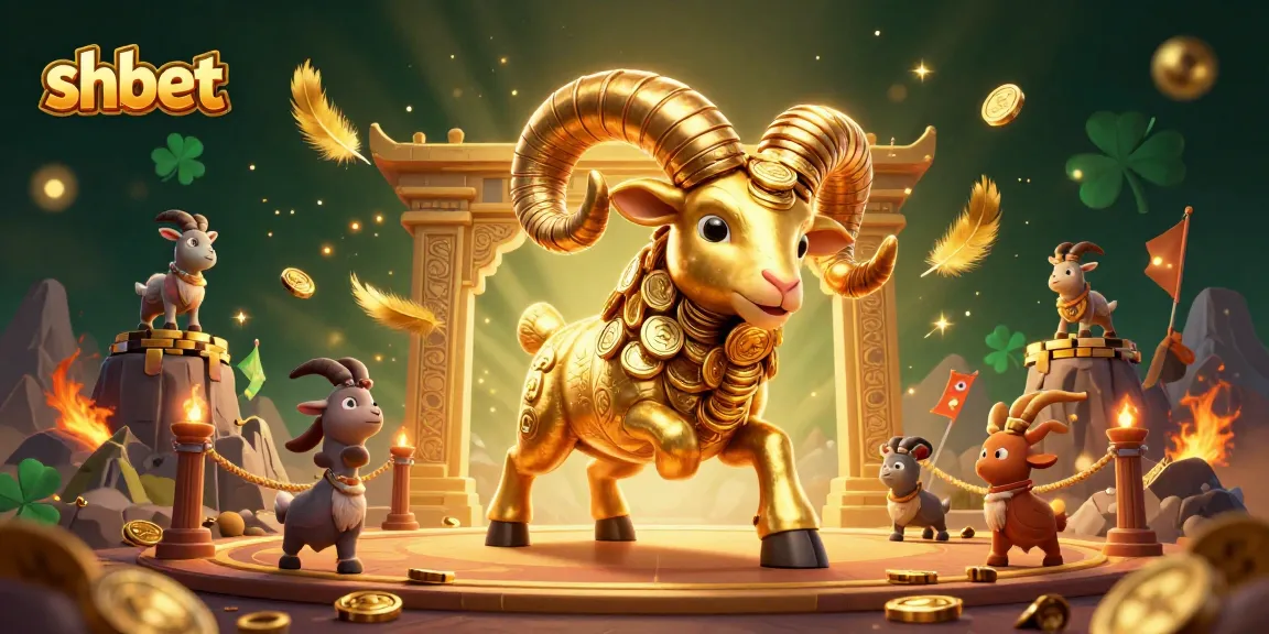 Experience the thrill of shbet gaming with an energetic scene of a charging golden ram amidst fiery casino elements.