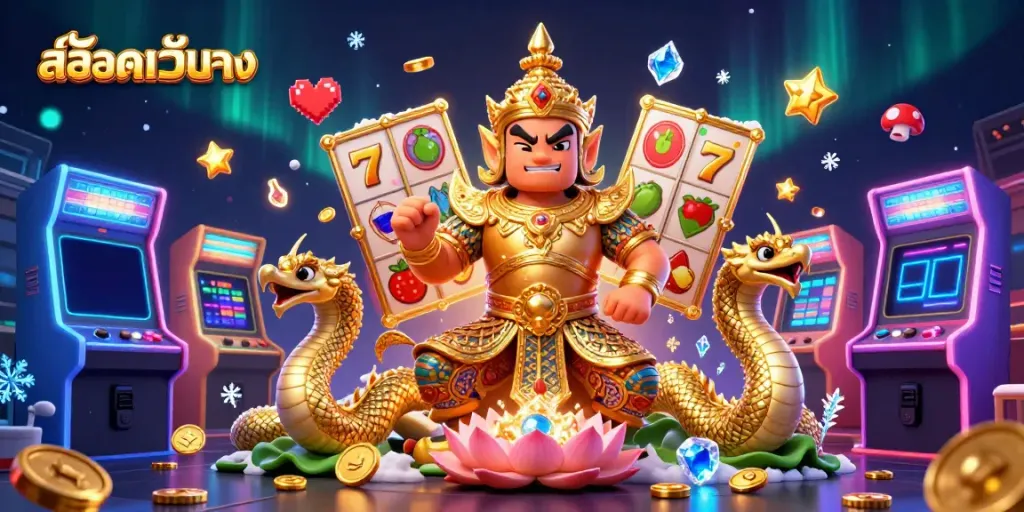 ภาพวาด 3D สล๊อตเว็บตรง พร้อมการ์ดท่านยักษ์และนาคสุ่มโชคดี