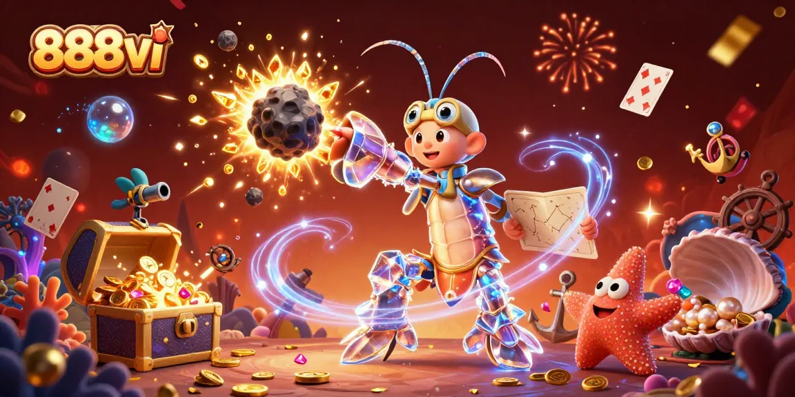 Experience thrilling gameplay at 888vi as the cosmic mantis shrimp battles treasure in a vibrant casino adventure.