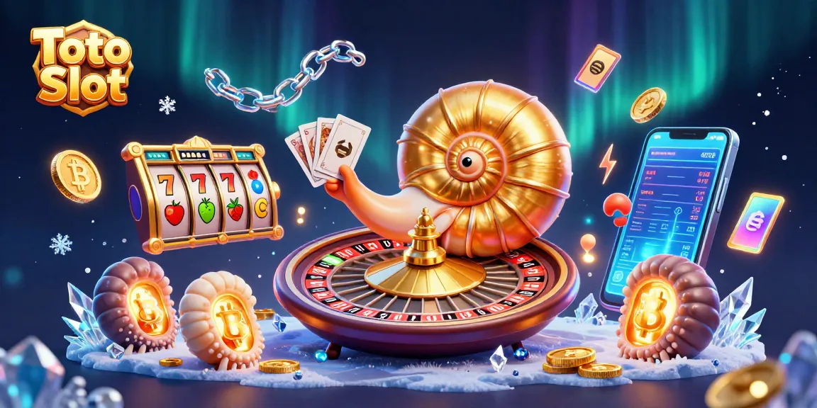 Toto Slot menampilkan nautilus 3D dan simbol slot, menciptakan suasana kasino yang memukau.