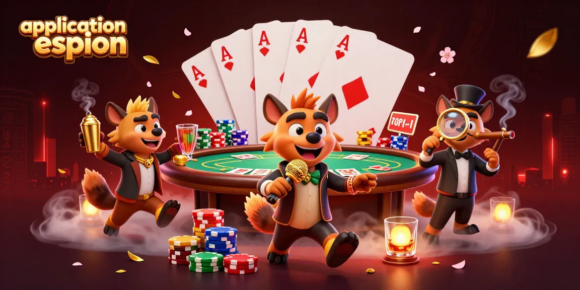 Application espion : hyènes animées s'amusant dans un casino comique avec des jeux de cartes