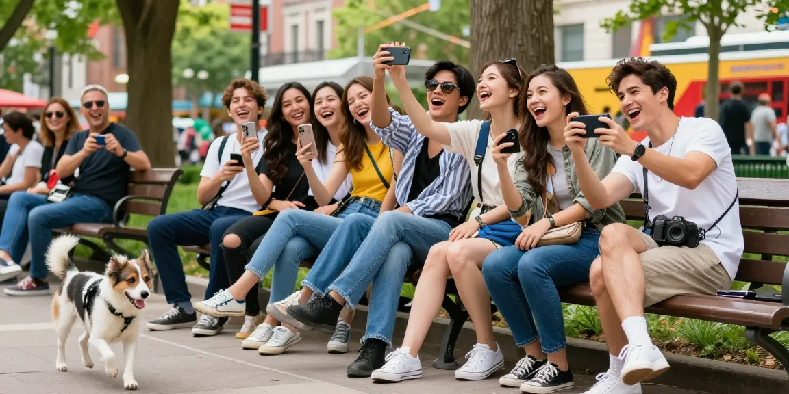 Celebrities look alike matches discovered outdoors as friends take selfies.