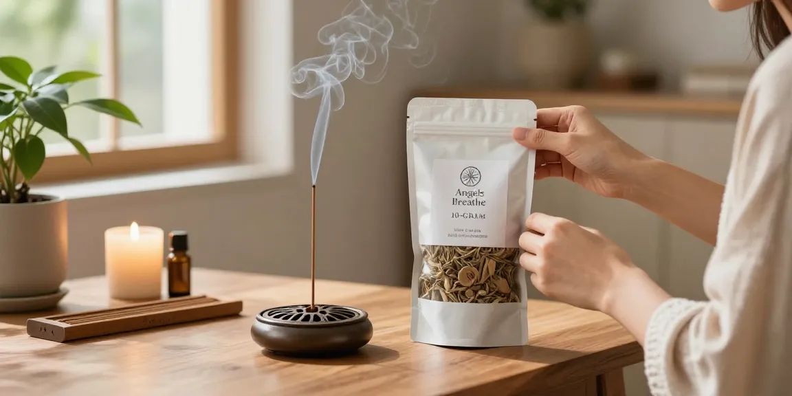 Experience the soothing aroma of buy-angels-breathe-10-gram-bag in a serene indoor setting.