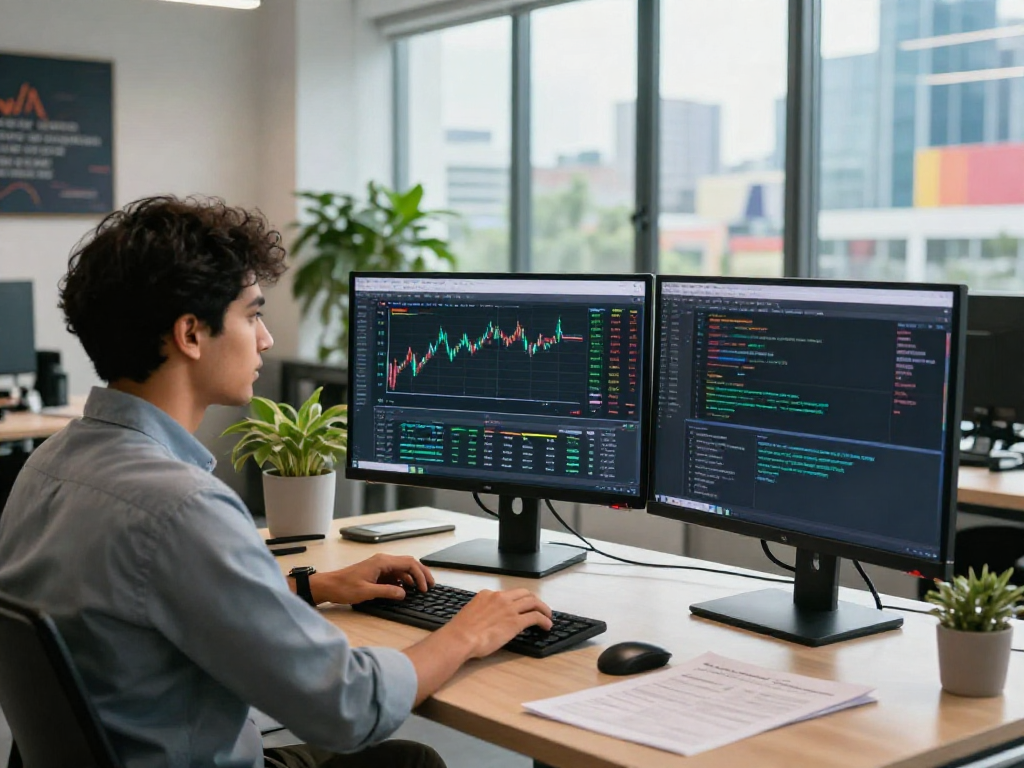 BSE live stock quote API displayed on screens in a modern fintech office