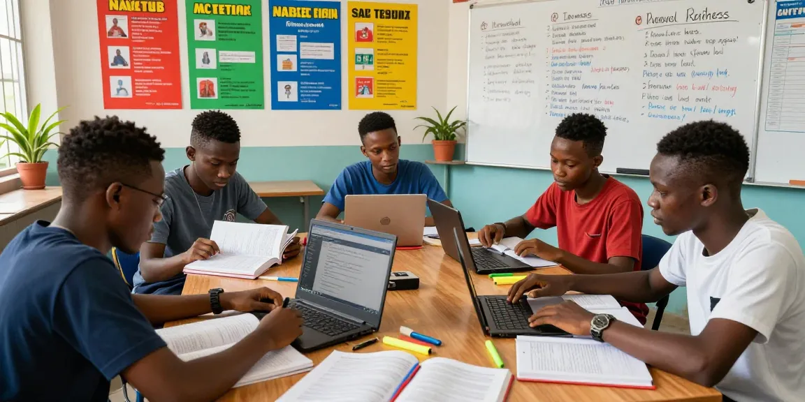 Students collaborating in a vibrant classroom for the 2026 nabteb runz exam preparation.