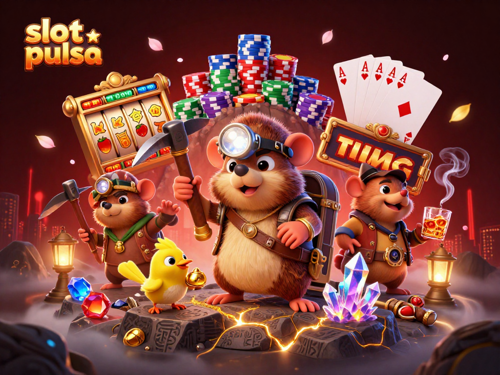 Experience thrilling slot pulsa gameplay with a treasure hunter mole and vibrant game elements.