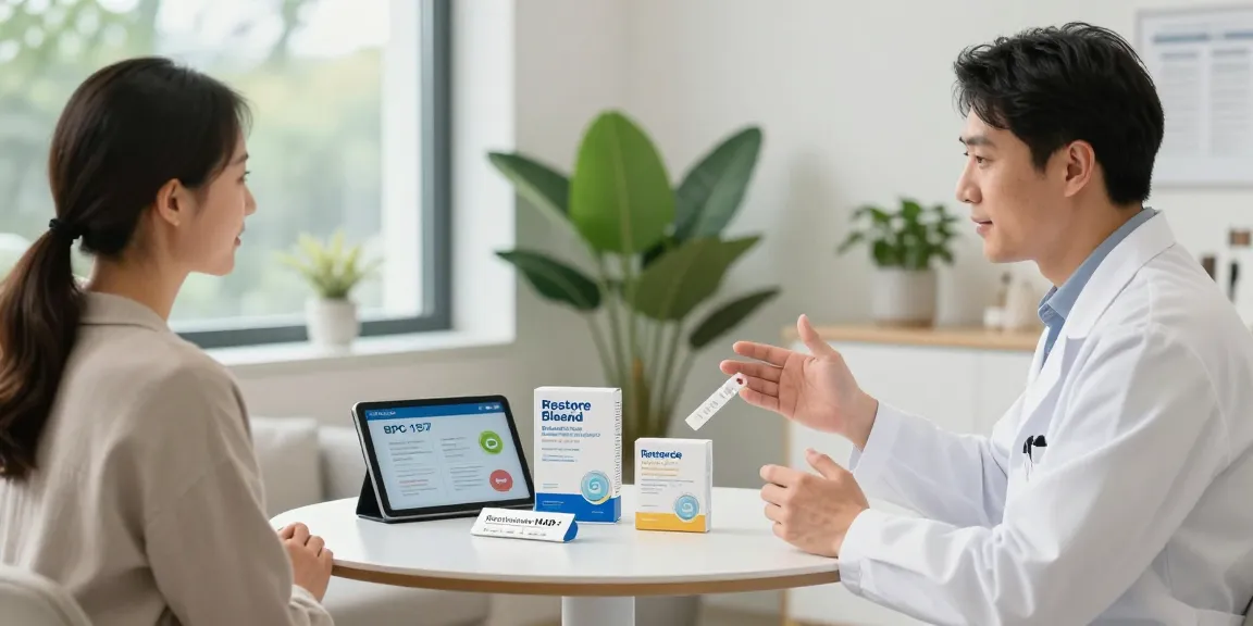 Discussing BPC 157 benefits amidst buccal strip products in a wellness clinic